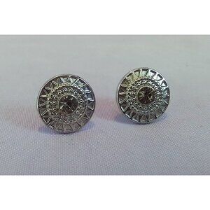 Vintage Silver-Tone Round Stud Earrings With Intricate Pattern